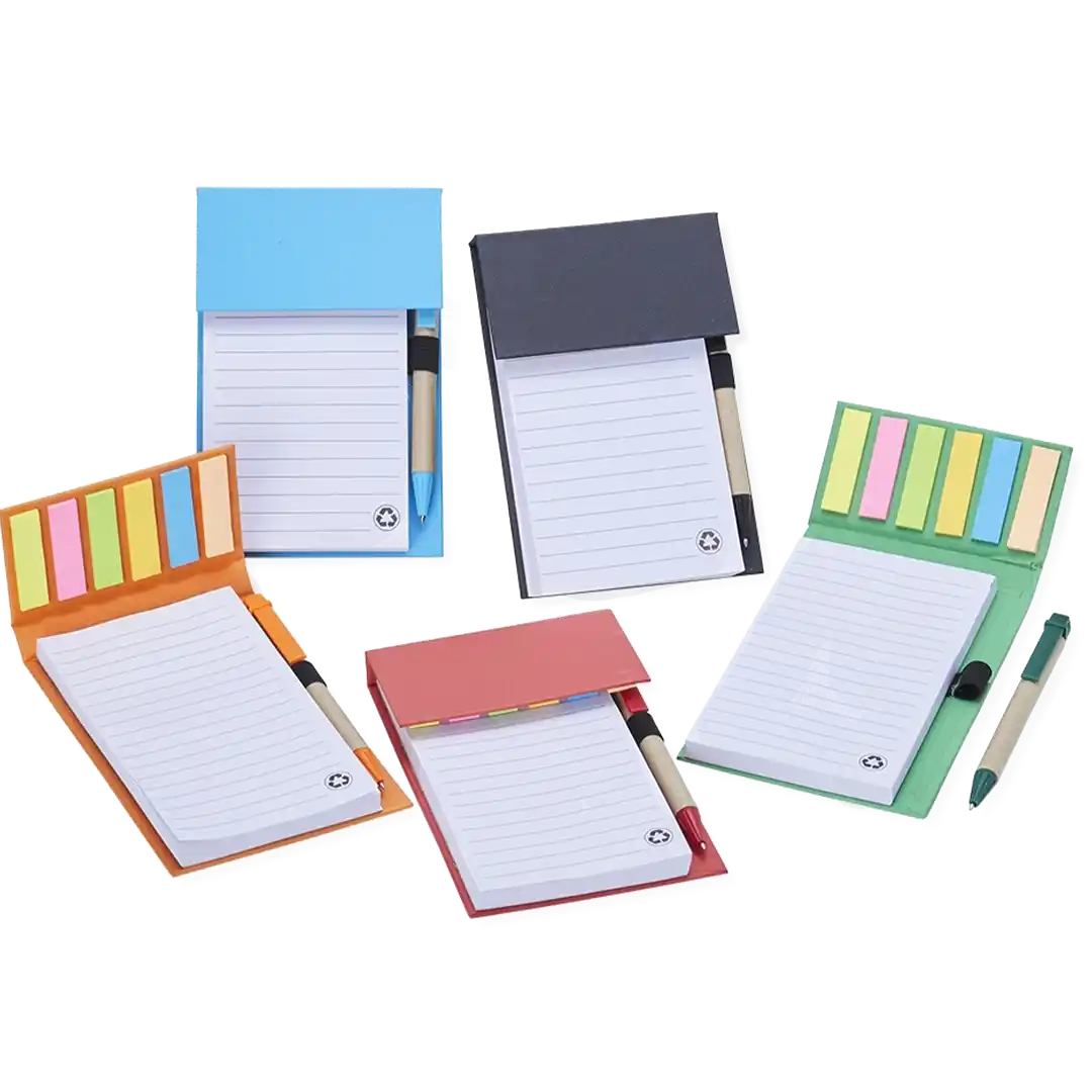 Bloco de Anotações com Autoadesivos e Caneta