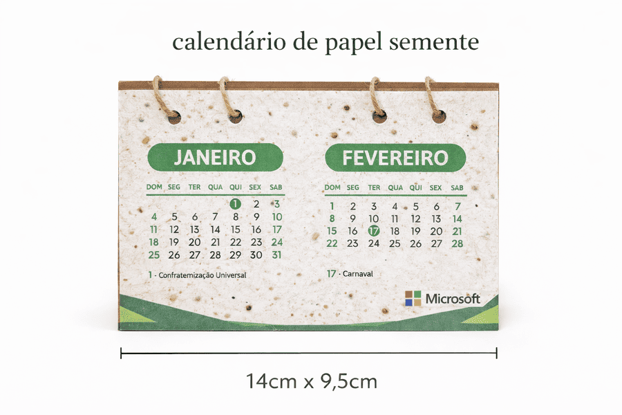 Calendário 6 Folhas Papel Semente Personalizado 14x9,5cm