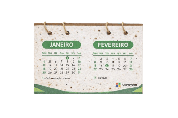 Calendário 6 Folhas Papel Semente Personalizado 14x9,5cm