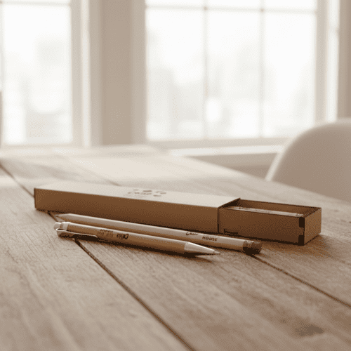 Caneta e Lapis com estojo MDF