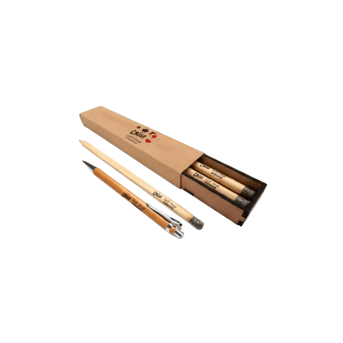 Caneta e Lapis com estojo MDF