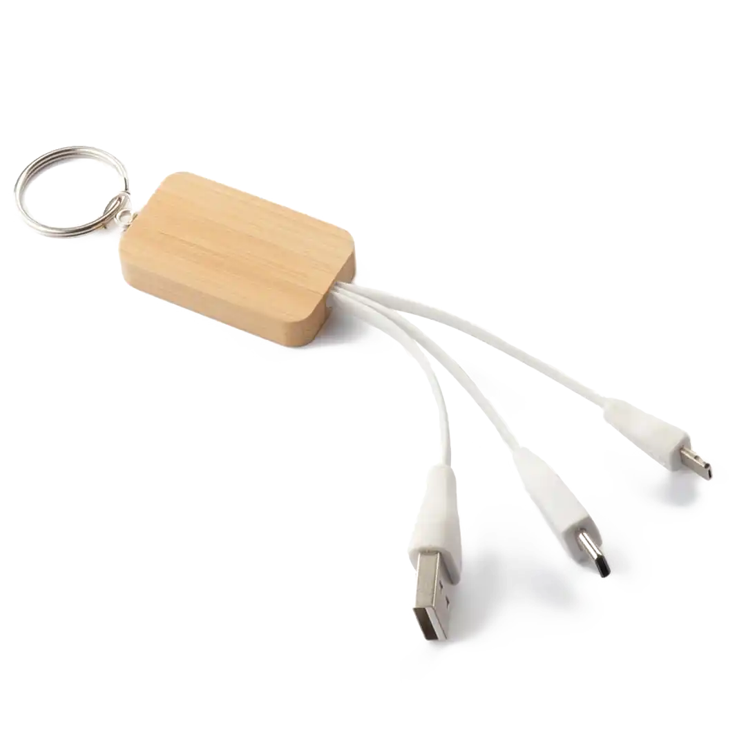 Chaveiro de bambu com cabo para carregamento