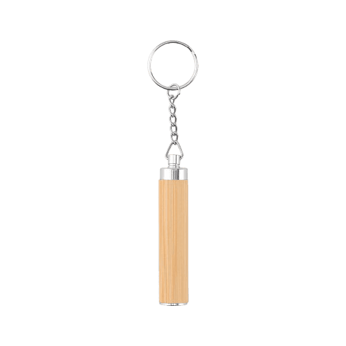 Chaveiro em bambu e ABS com lanterna LED