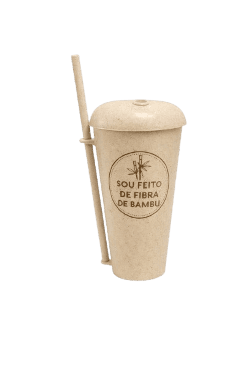 Copo Fibra de Bambu 500 ml Tampa e Canudo