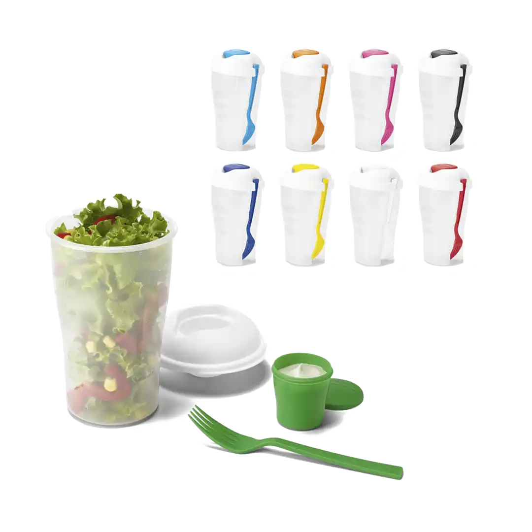 Copo para salada em PP com garfo e molheira 850 mL