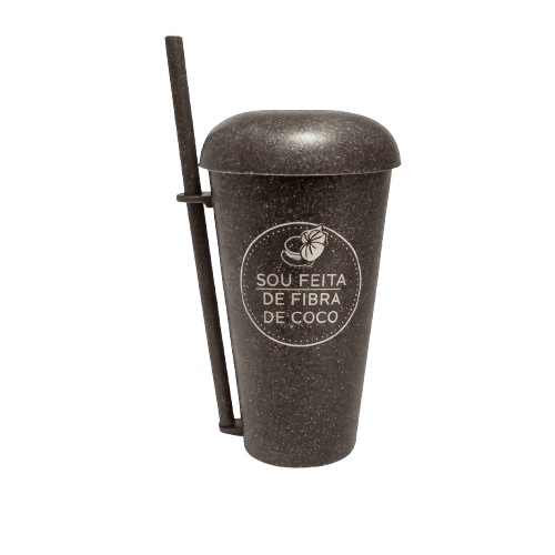 Copo 500 ml com Canudo e Tampa Fibra de Coco
