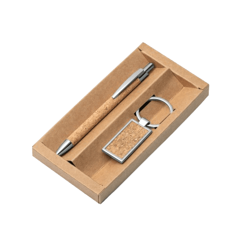 Kit esferográfica e chaveiro em meta