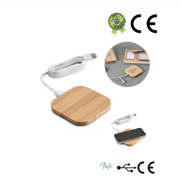 Carregador wireless super-rápido em bambu 15W 3