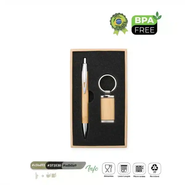 Kit Caneta e Chaveiro Bambu 1