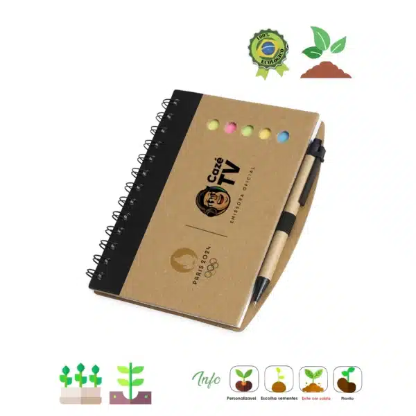 Caderno com Autoadesivos e Caneta1 Caderno com Autoadesivos e Caneta1